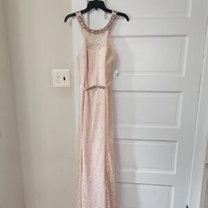 Sequin Hearts Light Pink Lace Maxi Dress